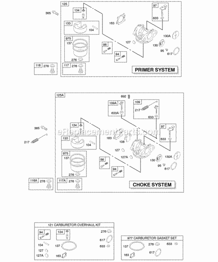 Carburator Diagram and Parts List for  Briggs and Stratton Engine